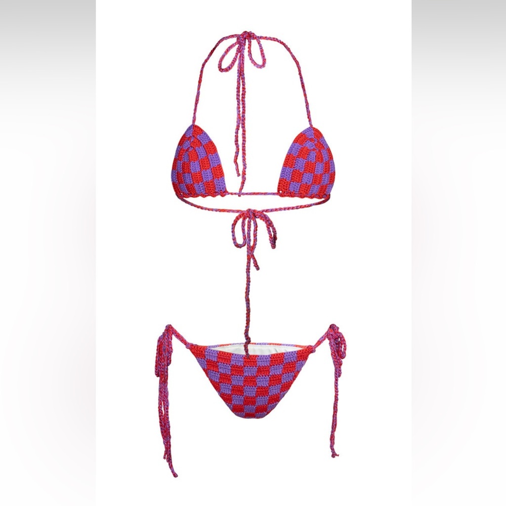 Memorial Day Pink and Red Checkered Crochet Bikini Set